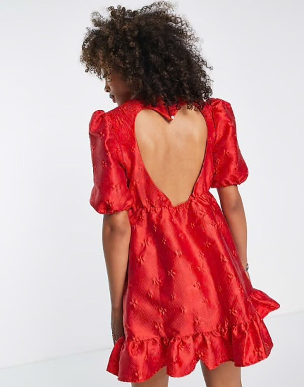 Sister Jane Jacquard Mini Dress Open Heart Cut Out Back Red, Size Medium